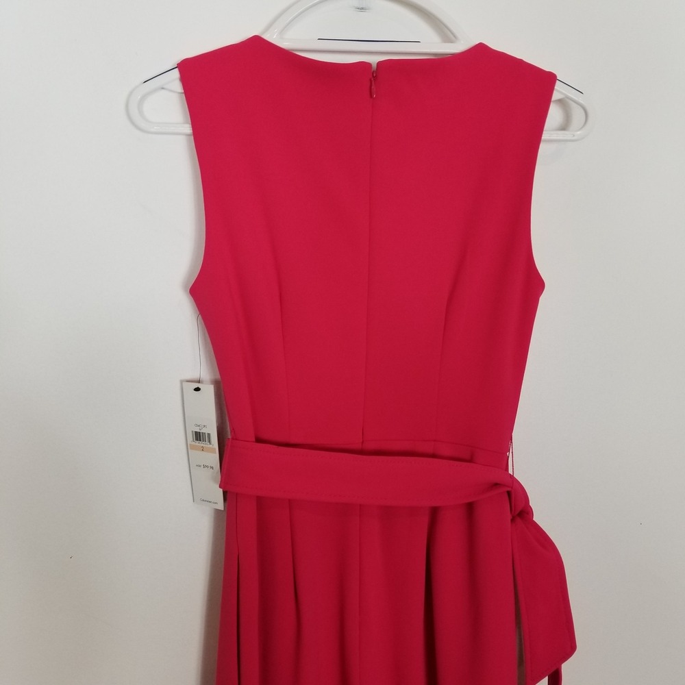 Calvin‎ Klein Women V-neck Jumpsuit Sz S Bright Pink Tie Waist Cropped V Neck - Picture 5 of 11